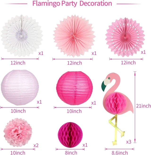 Alt view image 9 of 14 - zilue Tropical Party Decorations Pink Flamingo Party Supplies Pom Poms Flowers Tissue Paper Fan Paper Lanterns for Hawaiian Summer Beach Luau Party