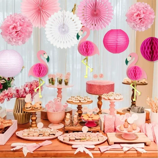 Alt view image 10 of 14 - zilue Tropical Party Decorations Pink Flamingo Party Supplies Pom Poms Flowers Tissue Paper Fan Paper Lanterns for Hawaiian Summer Beach Luau Party