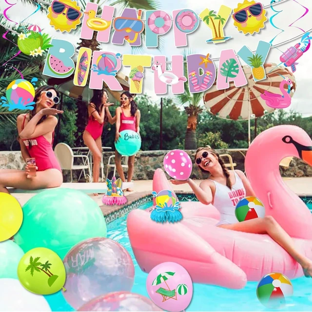 Alt view image 11 of 12 - 59Pcs Splish Splash Birthday Decorations, Pool Birthday Party Decorations Happy Birthday Banner Beach Ball Cake Topper for Kids Swimming Water Luau Tropical Hawaii Beach Birthday Bash Party Supplies