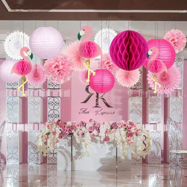 Alt view image 14 of 14 - zilue Tropical Party Decorations Pink Flamingo Party Supplies Pom Poms Flowers Tissue Paper Fan Paper Lanterns for Hawaiian Summer Beach Luau Party