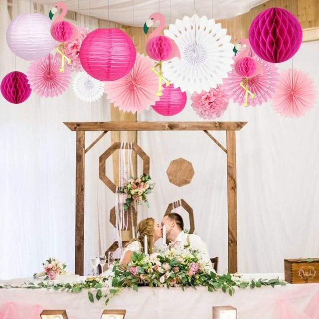 Alt view image 13 of 14 - zilue Tropical Party Decorations Pink Flamingo Party Supplies Pom Poms Flowers Tissue Paper Fan Paper Lanterns for Hawaiian Summer Beach Luau Party
