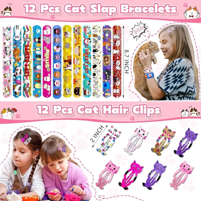 Alt view image 10 of 14 - 158Pcs Cat Party Favors Set with Cat Headband Keychains Tattoo Stickers Erasers Slap Bracelets Hairpin Goodie Bags Cat Party Supplies Cat Birthday Decorations Girl Party Favors