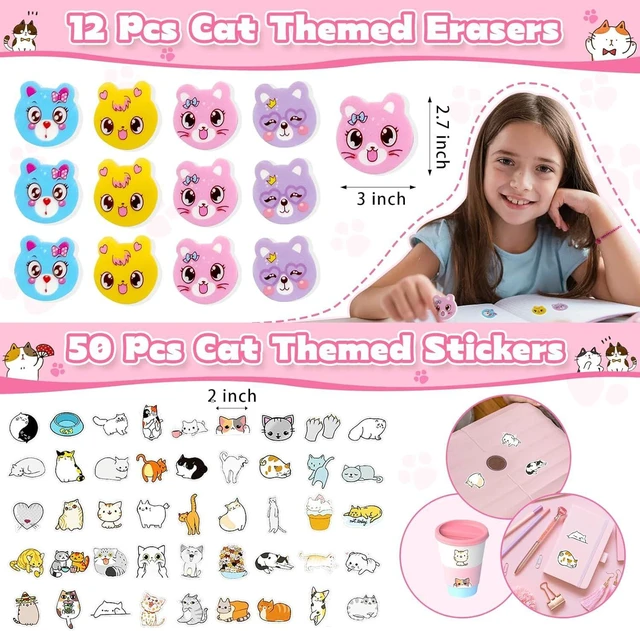 Alt view image 12 of 14 - 158Pcs Cat Party Favors Set with Cat Headband Keychains Tattoo Stickers Erasers Slap Bracelets Hairpin Goodie Bags Cat Party Supplies Cat Birthday Decorations Girl Party Favors