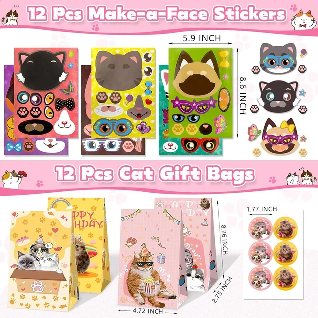 Alt view image 13 of 14 - 158Pcs Cat Party Favors Set with Cat Headband Keychains Tattoo Stickers Erasers Slap Bracelets Hairpin Goodie Bags Cat Party Supplies Cat Birthday Decorations Girl Party Favors