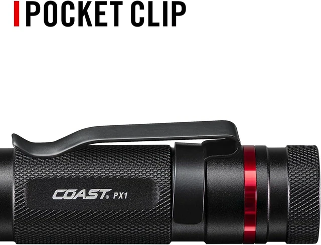 Alt view image 14 of 14 - Coast PX1 565 Lumen Pure Beam Focusing LED Flashlight with Twist Focus and Adjustable Pocket Clip