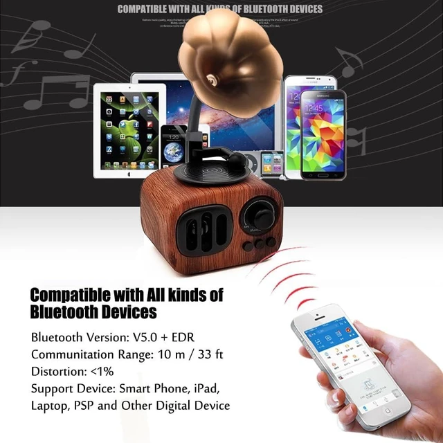 Alt view image 9 of 12 - Tipmant Mini Classic Wireless Bluetooth Speaker Stereo Audio Retro Vintage Record Player Model Home Room Decor