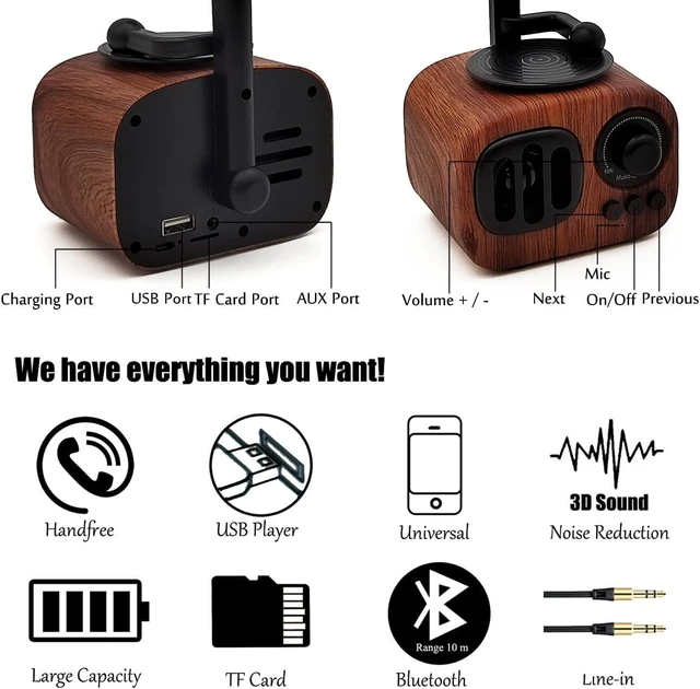 Alt view image 10 of 12 - Tipmant Mini Classic Wireless Bluetooth Speaker Stereo Audio Retro Vintage Record Player Model Home Room Decor