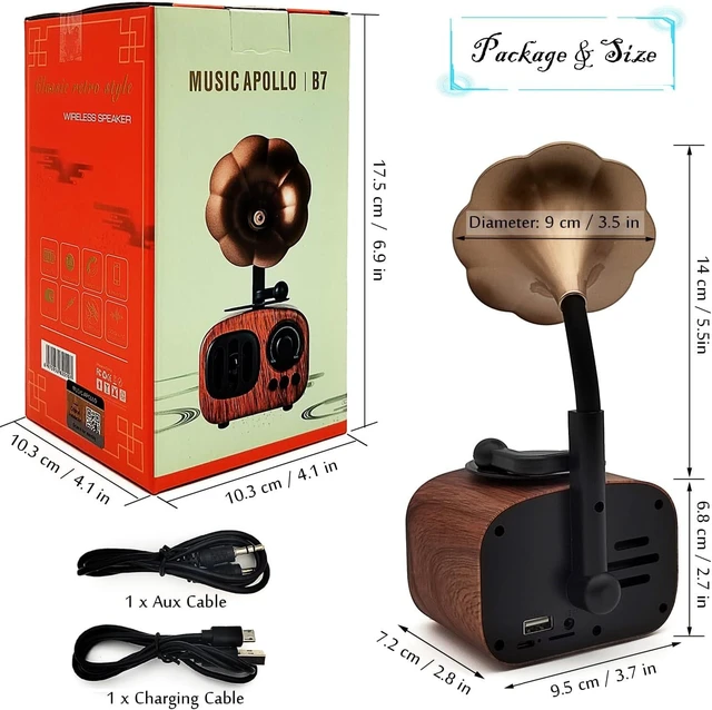 Alt view image 12 of 12 - Tipmant Mini Classic Wireless Bluetooth Speaker Stereo Audio Retro Vintage Record Player Model Home Room Decor