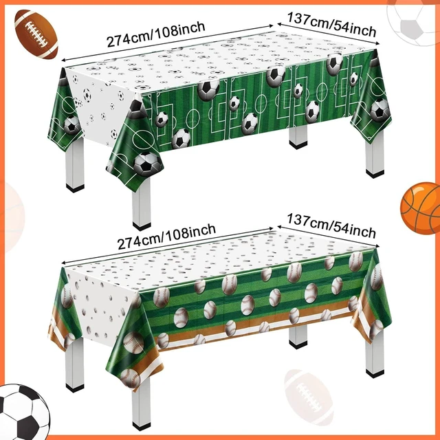 Alt view image 11 of 14 - Sports Party Decorations Set for Birthday, 8 Hanging Lanterns, 4 Tablecloths & 2 Banners, Basketball, Soccer, Football, Birthday Themed Party Supplies
