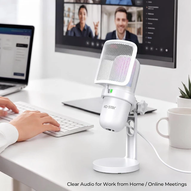 Alt view image 11 of 14 - RGB USB Microphone, White Gaming Mic for PC, PS5, Laptop, Phone, Condenser Mic with Touch Mute, Pop Filter, Cardioid Pickup, Plug & Play for Streaming, Podcast, Recording, Gaming