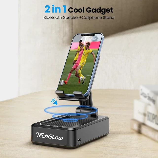 Alt view image 9 of 14 - TechGlow Gifts for Men Foldable Cellphone Stand with Bluetooth Speaker Wireless Speaker with Phone Holder Birthday Gift Idea for Man Woman Cool Gadget