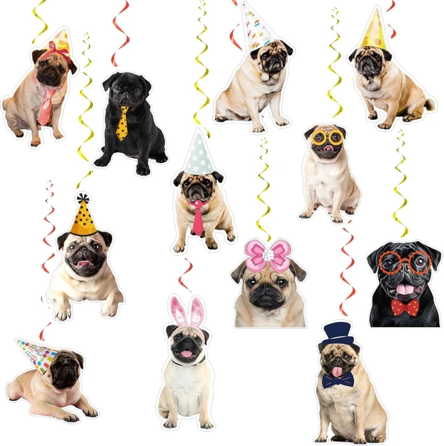 Alt view image 8 of 14 - 24 Pcs Pug Dog Hanging Decorations Pug Hanging Swirls Ceiling Swirls Pug Birthday Party Supplies for Pug Party Decorations