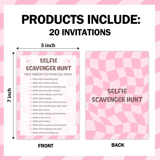 Alt view image 7 of 10 - Birthday Party Games Card - Selfie Scavenger Hunt, Bday Party Games for Teen Girl Adult, Set of 20 pcs Game Cards, Birthday Party Favor Activity Sleepover Party Decor Supplies - FS270