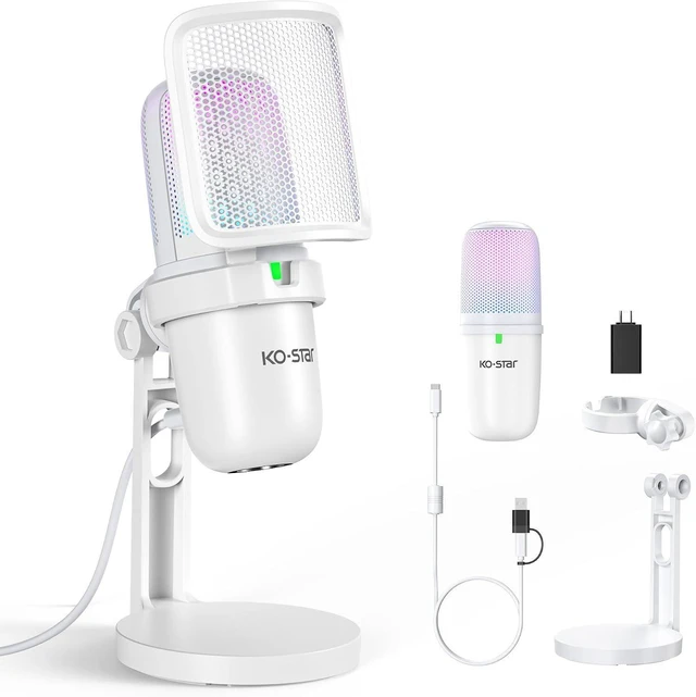 Alt view image 8 of 14 - RGB USB Microphone, White Gaming Mic for PC, PS5, Laptop, Phone, Condenser Mic with Touch Mute, Pop Filter, Cardioid Pickup, Plug & Play for Streaming, Podcast, Recording, Gaming