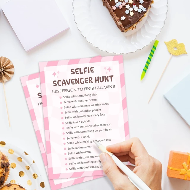 Alt view image 8 of 10 - Birthday Party Games Card - Selfie Scavenger Hunt, Bday Party Games for Teen Girl Adult, Set of 20 pcs Game Cards, Birthday Party Favor Activity Sleepover Party Decor Supplies - FS270