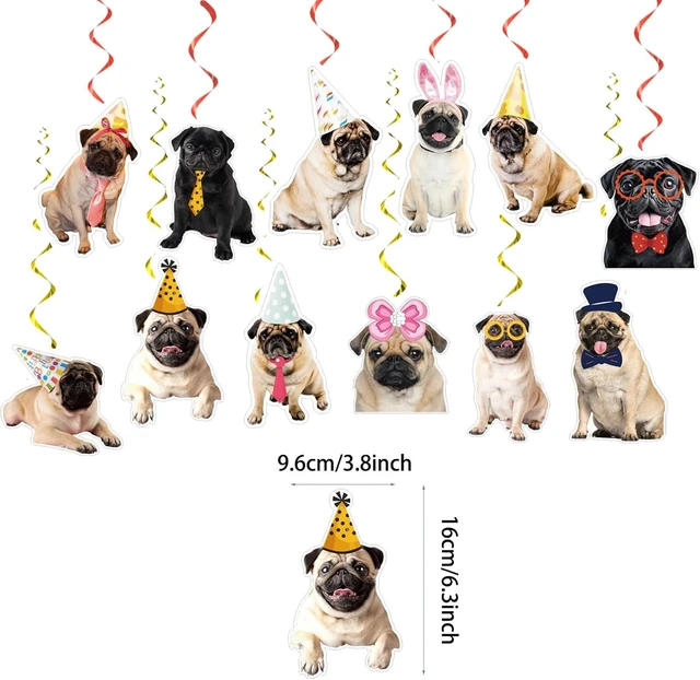 Alt view image 10 of 14 - 24 Pcs Pug Dog Hanging Decorations Pug Hanging Swirls Ceiling Swirls Pug Birthday Party Supplies for Pug Party Decorations