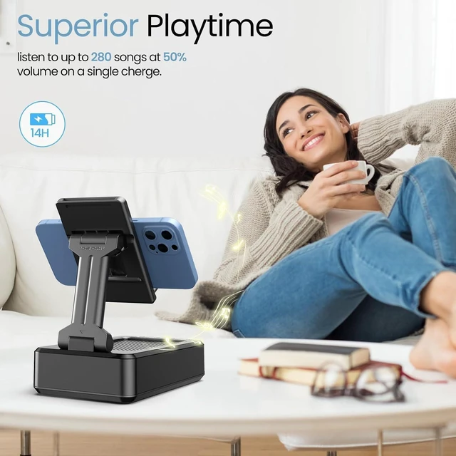 Alt view image 11 of 14 - TechGlow Gifts for Men Foldable Cellphone Stand with Bluetooth Speaker Wireless Speaker with Phone Holder Birthday Gift Idea for Man Woman Cool Gadget