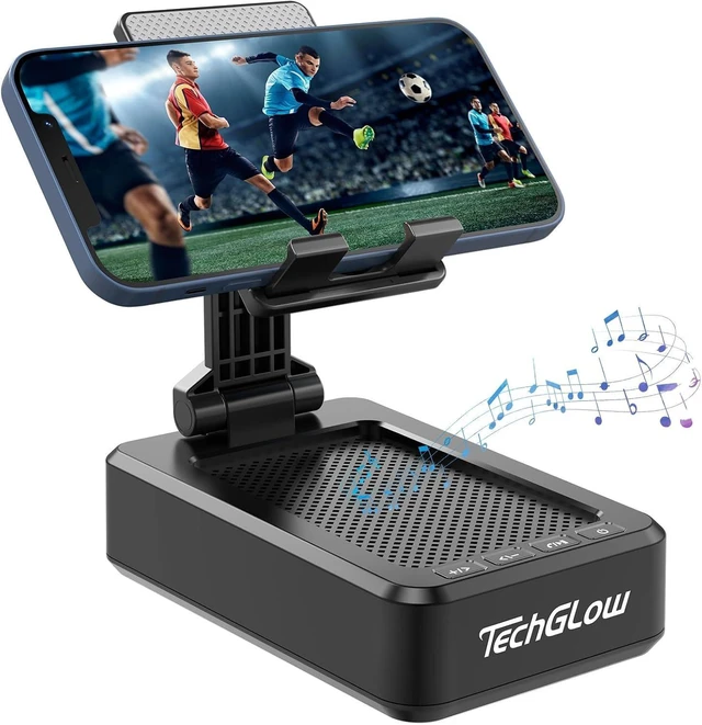 Alt view image 8 of 14 - TechGlow Gifts for Men Foldable Cellphone Stand with Bluetooth Speaker Wireless Speaker with Phone Holder Birthday Gift Idea for Man Woman Cool Gadget
