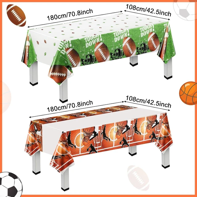 Alt view image 12 of 14 - Sports Party Decorations Set for Birthday, 8 Hanging Lanterns, 4 Tablecloths & 2 Banners, Basketball, Soccer, Football, Birthday Themed Party Supplies