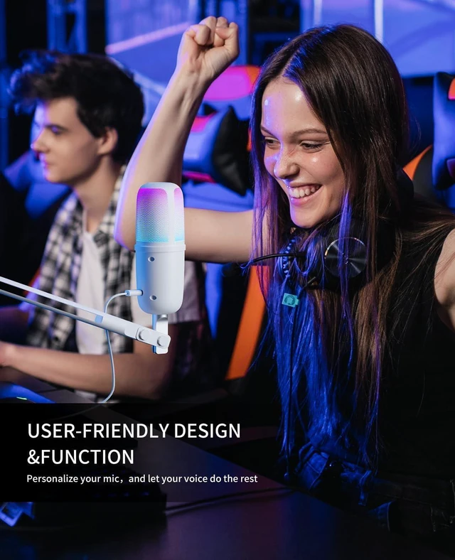 Alt view image 13 of 14 - RGB USB Microphone, White Gaming Mic for PC, PS5, Laptop, Phone, Condenser Mic with Touch Mute, Pop Filter, Cardioid Pickup, Plug & Play for Streaming, Podcast, Recording, Gaming