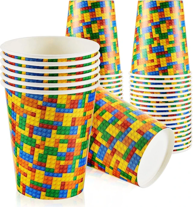 Alt view image 8 of 14 - Cunhill 36 Pcs 9 oz Party Paper Cups Party Supplies Disposable Paper Drinking Cups for Birthday Decorations Sport Picnics(Building Block)
