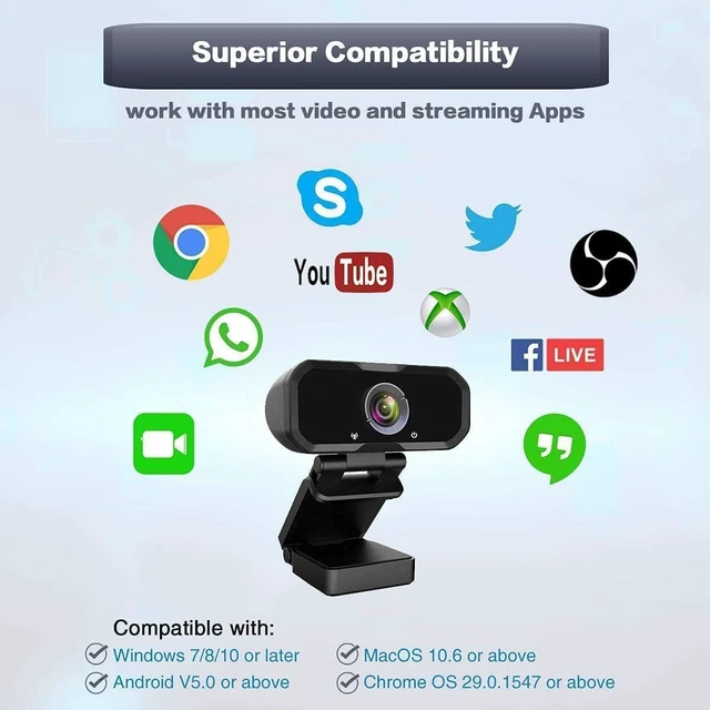 Alt view image 13 of 14 - Webcam 1080p HD Computer Camera Microphone Laptop USB PC Webcam | with Tripod Stand, 110 Degree Live Streaming Widescreen Recording Pro Video Web Camera for Calling, Conferencing , Switch 2