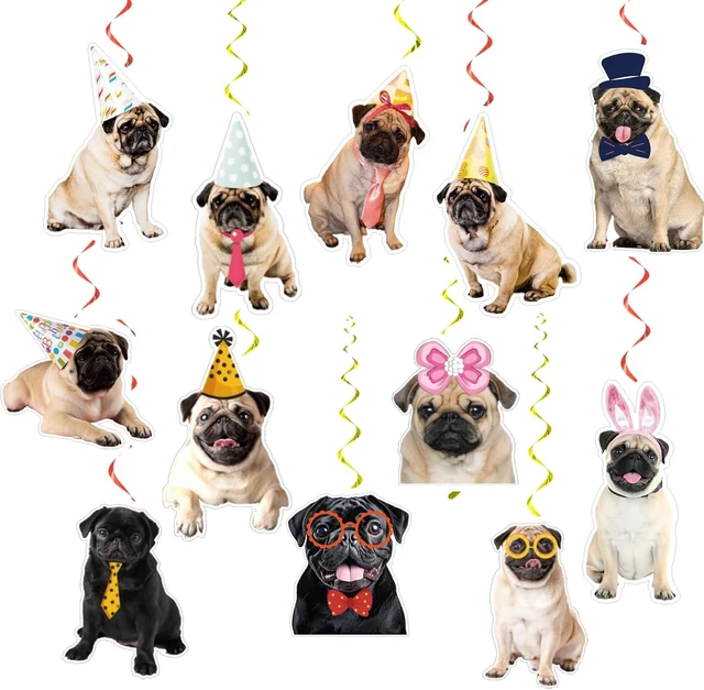 Alt view image 12 of 14 - 24 Pcs Pug Dog Hanging Decorations Pug Hanging Swirls Ceiling Swirls Pug Birthday Party Supplies for Pug Party Decorations
