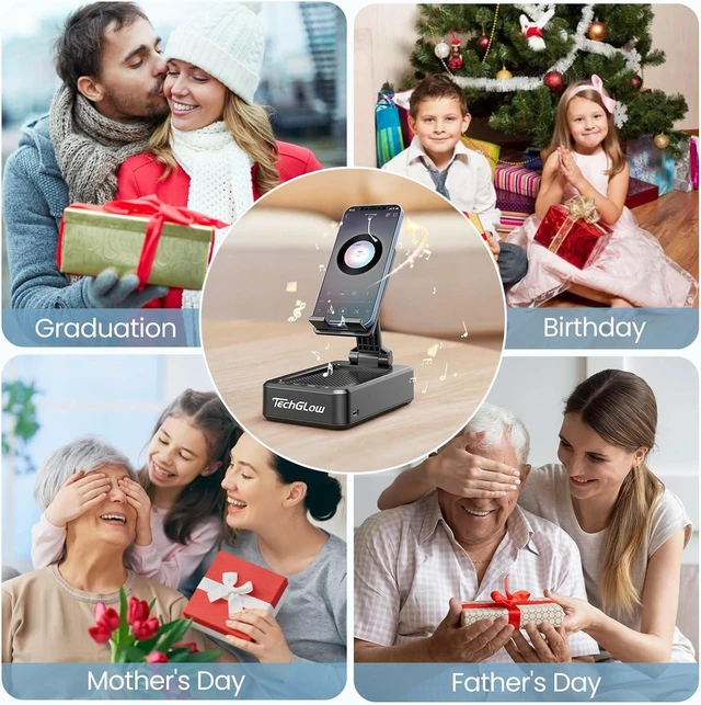 Alt view image 14 of 14 - TechGlow Gifts for Men Foldable Cellphone Stand with Bluetooth Speaker Wireless Speaker with Phone Holder Birthday Gift Idea for Man Woman Cool Gadget