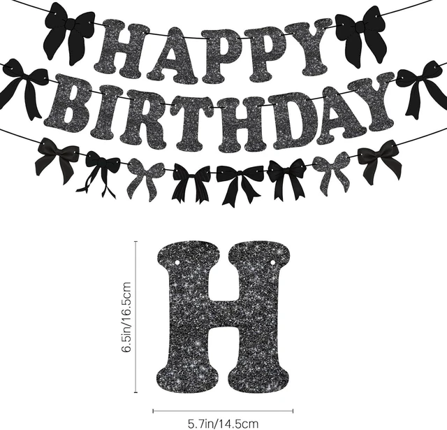 Alt view image 9 of 10 - Black Bow Birthday Party Kit Decoration Bow Happy Birthday Banner Confetti Balloon Latex Balloon Bow Cake Toppers Bow Theme Party Birthday Party Decoration Supplies