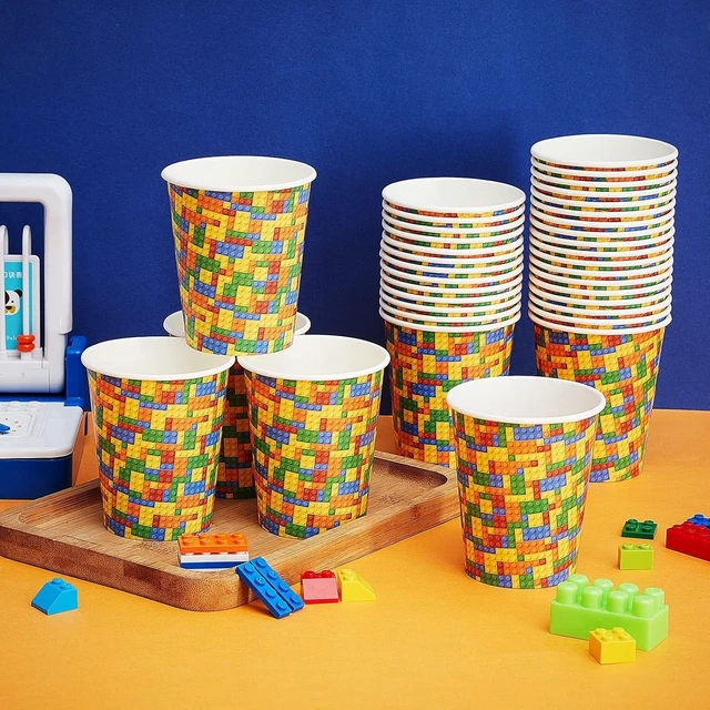 Alt view image 14 of 14 - Cunhill 36 Pcs 9 oz Party Paper Cups Party Supplies Disposable Paper Drinking Cups for Birthday Decorations Sport Picnics(Building Block)