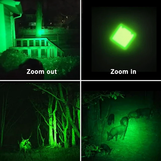 Alt view image 12 of 12 - Green Light Flashlight, Single Mode Green LED Hunting, Zoomable Varmint Predator Coyote Hog, Green Flashlight for Night Vision, Astronomy
