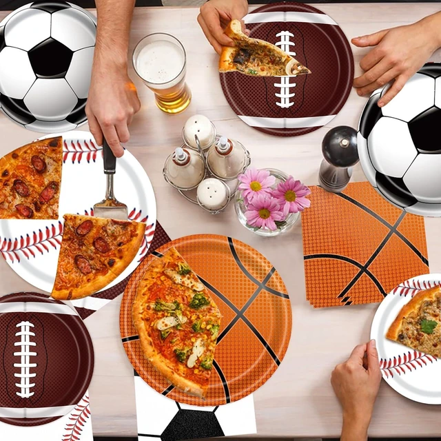Alt view image 9 of 14 - Sports Birthday Party Decorations 80Pcs Sports Party Supplies Plates and Napkins Baseball Football Soccer Basketball Rugby Disposable Paper Plates Napkins for Boy Birthday Party Decoration