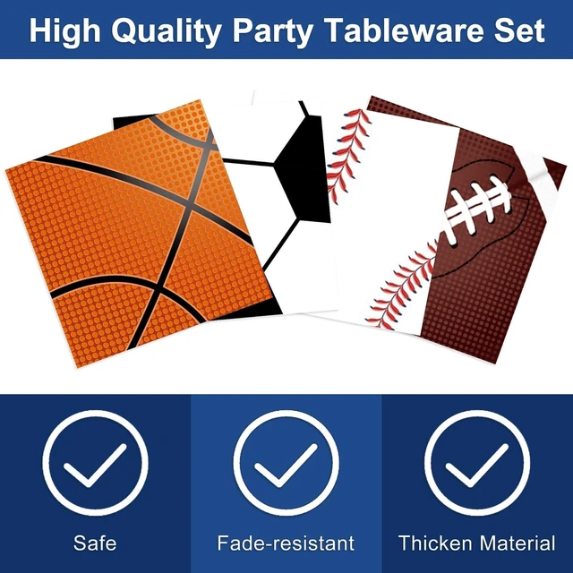 Alt view image 12 of 14 - Sports Birthday Party Decorations 80Pcs Sports Party Supplies Plates and Napkins Baseball Football Soccer Basketball Rugby Disposable Paper Plates Napkins for Boy Birthday Party Decoration
