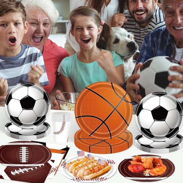 Alt view image 13 of 14 - Sports Birthday Party Decorations 80Pcs Sports Party Supplies Plates and Napkins Baseball Football Soccer Basketball Rugby Disposable Paper Plates Napkins for Boy Birthday Party Decoration