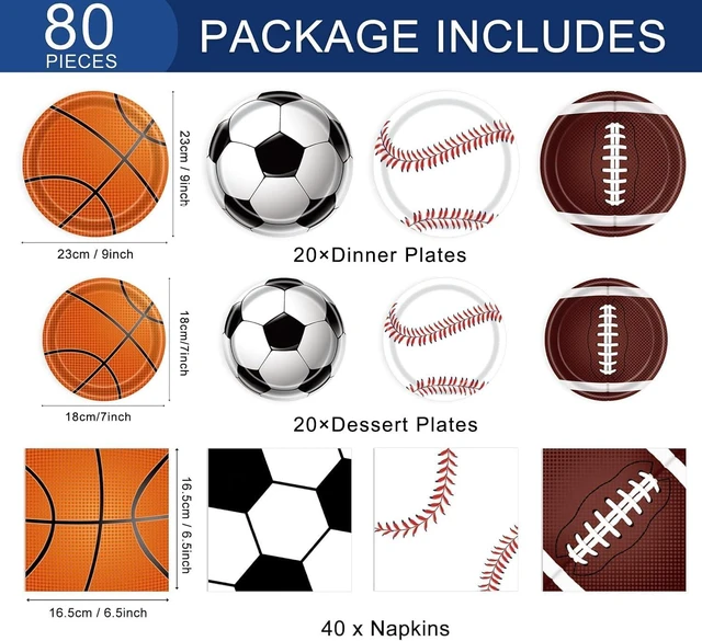 Alt view image 10 of 14 - Sports Birthday Party Decorations 80Pcs Sports Party Supplies Plates and Napkins Baseball Football Soccer Basketball Rugby Disposable Paper Plates Napkins for Boy Birthday Party Decoration