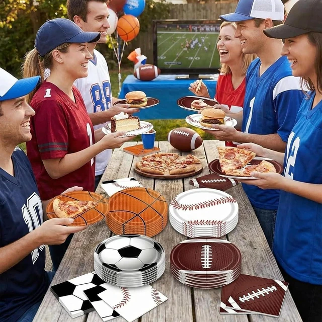 Alt view image 14 of 14 - Sports Birthday Party Decorations 80Pcs Sports Party Supplies Plates and Napkins Baseball Football Soccer Basketball Rugby Disposable Paper Plates Napkins for Boy Birthday Party Decoration