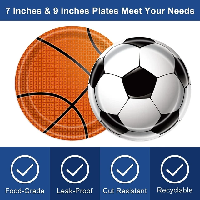 Alt view image 11 of 14 - Sports Birthday Party Decorations 80Pcs Sports Party Supplies Plates and Napkins Baseball Football Soccer Basketball Rugby Disposable Paper Plates Napkins for Boy Birthday Party Decoration