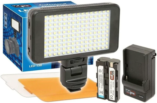 Alt view image 7 of 12 - Vidpro LED-150 Photo and Video Light Kit - On Camera Panel LED Light - Adjustable and Dimmable Light Fits Cameras Video Camcorders and DLSR w/Hot Shoe Includes Rechargeable Battery Diffuser and More
