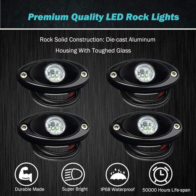 Alt view image 7 of 10 - 4 Pods LED Rock Light Kit Blue LED Neon Lights for Jeep Car UTV ATV SUV Off Road Boat Under Glow Lamp Truck Bed Lighting Waterproof