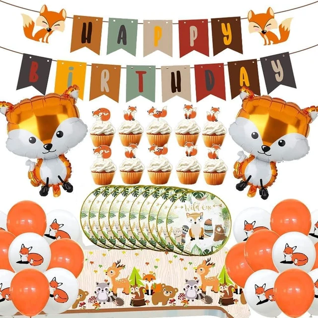 Alt view image 7 of 12 - Fox Theme Birthday Party Supplies Decorations, 38PCS Fox Party Supplies Kit includes Fox Happy Birthday Banner, Fox Balloons and Various Party Tableware Supplies with Cartoon Fox
