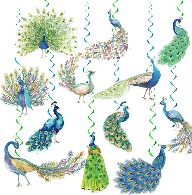 Alt view image 8 of 14 - 24 Pcs Peacock Hanging Decorations Hanging Swirls Ceiling Swirls Birthday Party Supplies for Peacock Party Decorations Zoo Bird Decorations