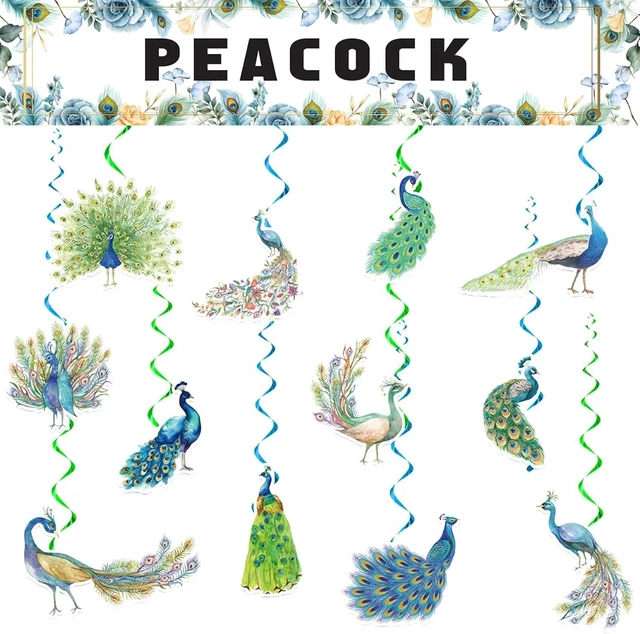Alt view image 9 of 14 - 24 Pcs Peacock Hanging Decorations Hanging Swirls Ceiling Swirls Birthday Party Supplies for Peacock Party Decorations Zoo Bird Decorations