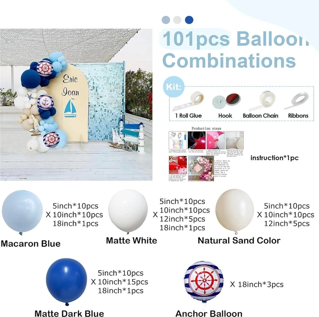 Alt view image 7 of 10 - Balloon Garland Kit,101PCS 5 10 12 15 18 Inch Dark Blue Nautical Anchor Party Balloons for Birthday Baby Shower Navigation Theme Sailor Party Birthday Outdoor Party Decoration Supplies