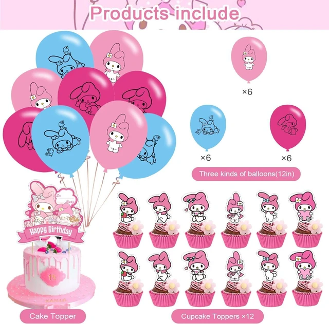 Alt view image 10 of 14 - My Melody Party Decorations - Birthday Party Supplies Includes Banner, Cake Topper, 12 Cupcake Toppers, 18 Balloons, 50 My Melody Stickers