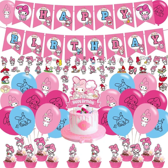 Alt view image 8 of 14 - My Melody Party Decorations - Birthday Party Supplies Includes Banner, Cake Topper, 12 Cupcake Toppers, 18 Balloons, 50 My Melody Stickers