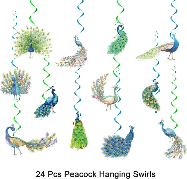 Alt view image 11 of 14 - 24 Pcs Peacock Hanging Decorations Hanging Swirls Ceiling Swirls Birthday Party Supplies for Peacock Party Decorations Zoo Bird Decorations