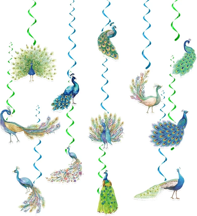 Alt view image 12 of 14 - 24 Pcs Peacock Hanging Decorations Hanging Swirls Ceiling Swirls Birthday Party Supplies for Peacock Party Decorations Zoo Bird Decorations
