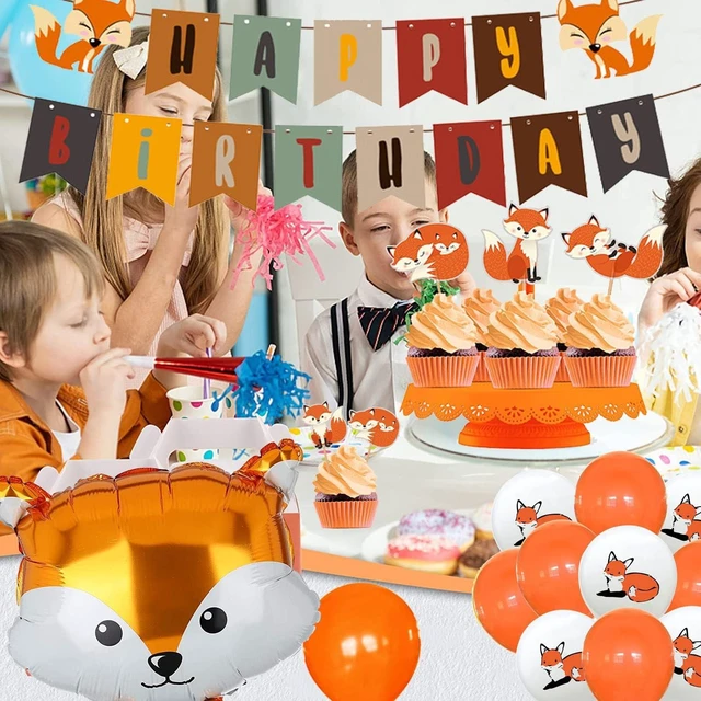 Alt view image 12 of 12 - Fox Theme Birthday Party Supplies Decorations, 38PCS Fox Party Supplies Kit includes Fox Happy Birthday Banner, Fox Balloons and Various Party Tableware Supplies with Cartoon Fox