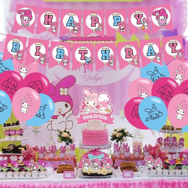 Alt view image 12 of 14 - My Melody Party Decorations - Birthday Party Supplies Includes Banner, Cake Topper, 12 Cupcake Toppers, 18 Balloons, 50 My Melody Stickers