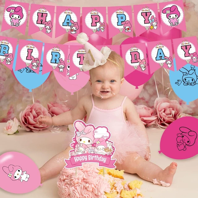 Alt view image 14 of 14 - My Melody Party Decorations - Birthday Party Supplies Includes Banner, Cake Topper, 12 Cupcake Toppers, 18 Balloons, 50 My Melody Stickers